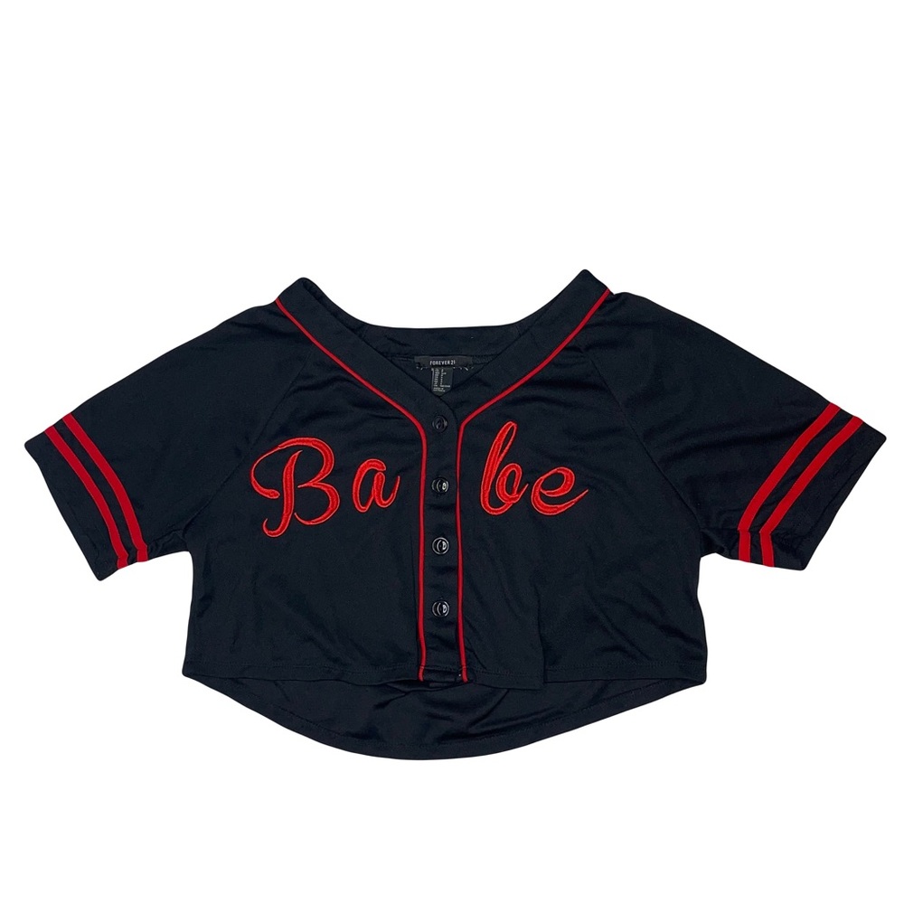 Forever 21 Women’s Cropped “Babe” Jersey Black & Red
